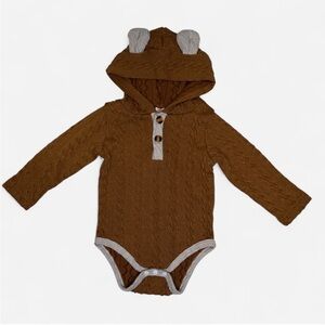 Hibobi Bear Baby Onesie Hoodie, Size 9M - 12M, Bear Ears, Cotton Knit